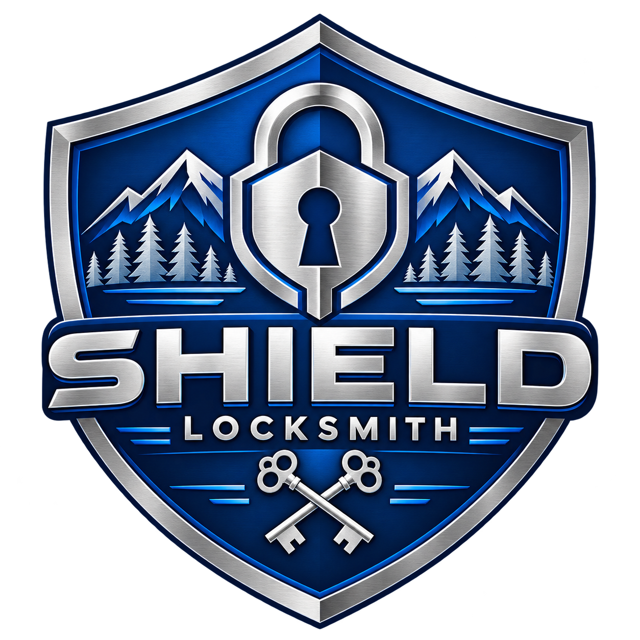Shield Locksmith blue and silver shield logo
